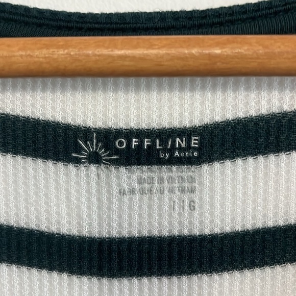 Aerie OFFLINE Cropped Striped Waffle Henley - Picture 5 of 6